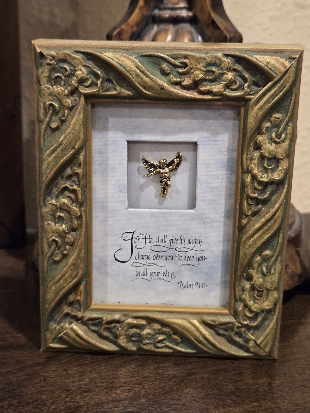 Gold and Green Ornate With Gold Angel Shadow Box Frame - Home Accents